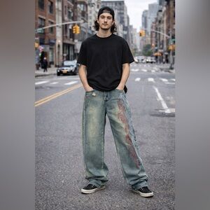 Embroidered Jeans Oversized Baggy Y2K skater rocker vibes fit men’s 34 light